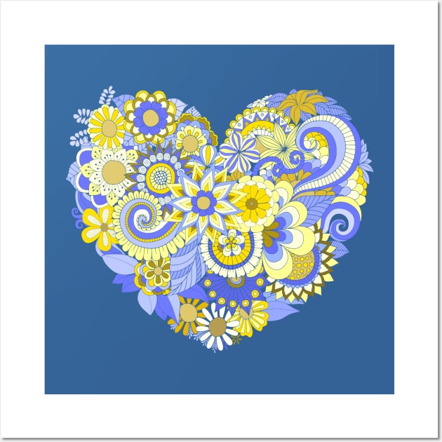 Yellow and Blue Elegant Floral Design Wall Art by AlondraHanley